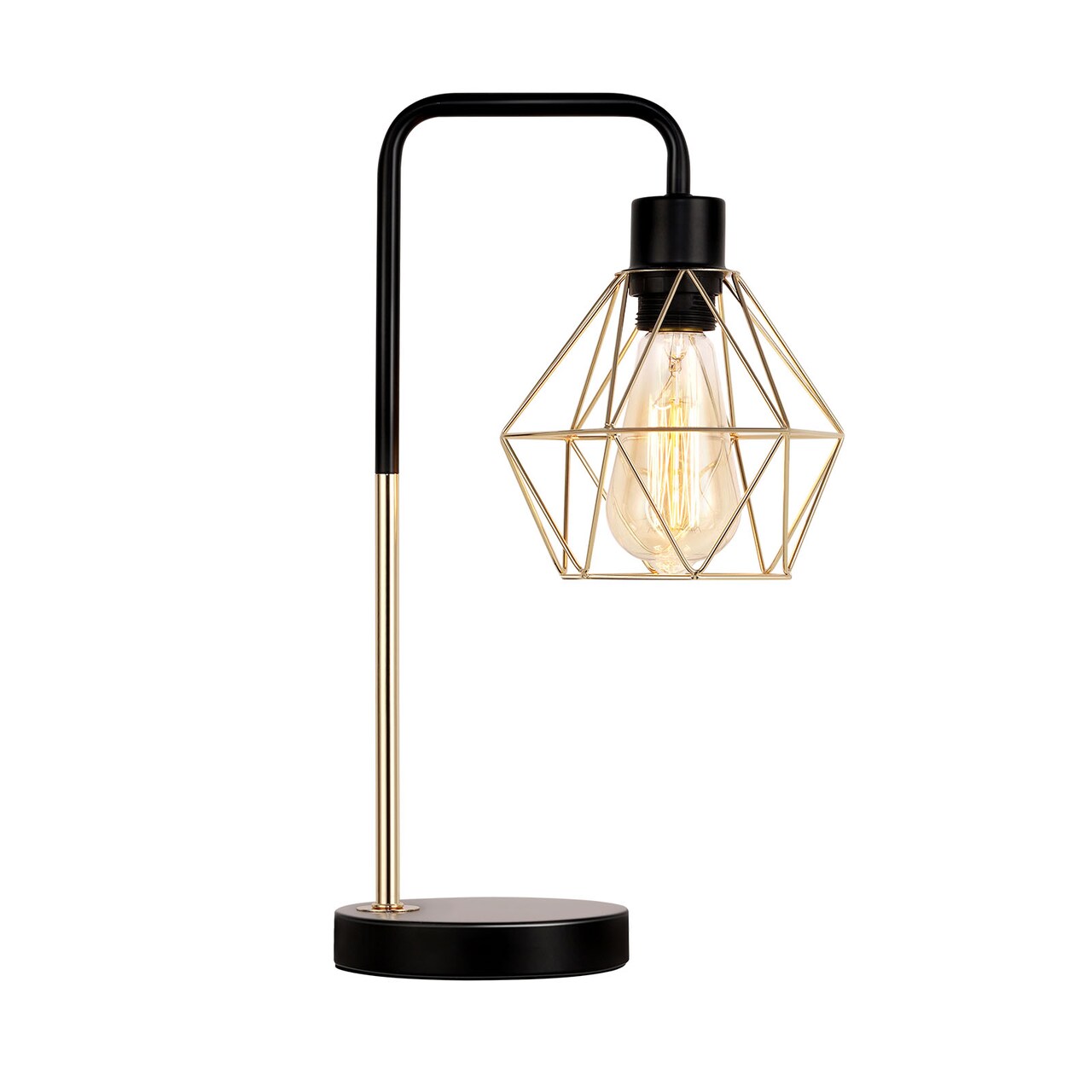 Modern Gold Geometric Table Lamp Diamond Cage Shade Bedside Light for Bedroom, Office, or Living Room UL Certified, E26 Bulb Compatible, Elegant Industrial Decor